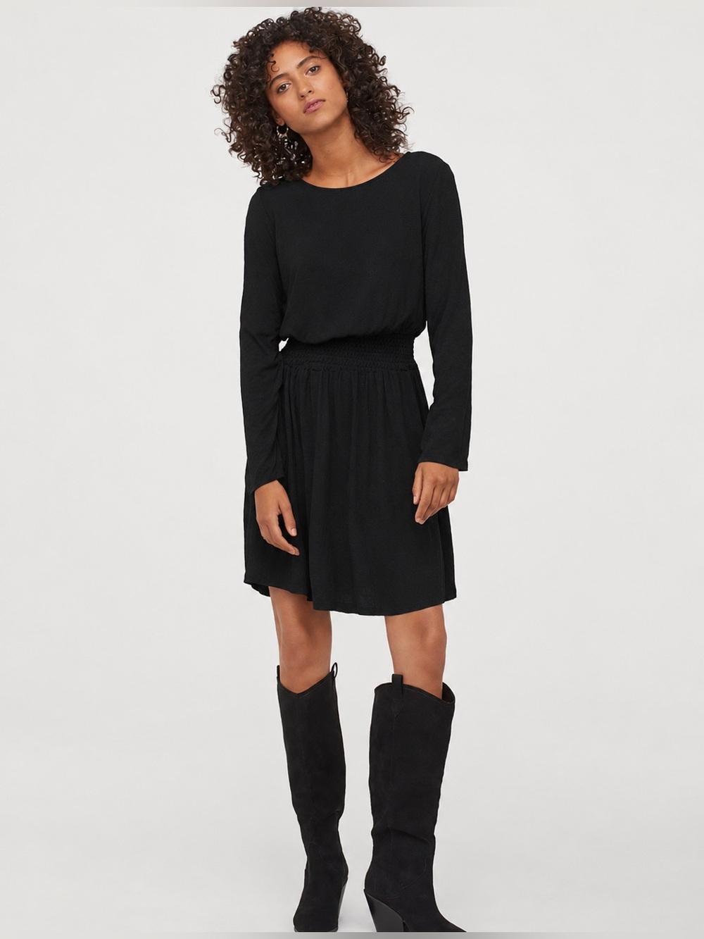 Express Black Smocked Waist Long Sleeve Dress Women’s Medium NWT